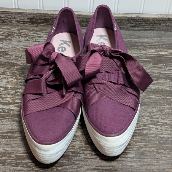 Keds Women's Burgundy Canvas Pointed Toe Ribbon Ballet Comfort Sneaker Size 9 - Picture 2 of 7